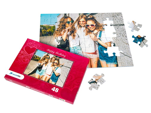 Puzzle foto asamblat de 48 piese cu cutie pentru puzzle