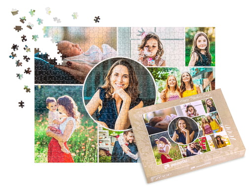 Colaj foto puzzle cu 24 de imagini și cutie de Crăciun